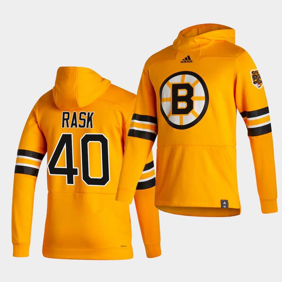 Men Boston Bruins 40 Rask Yellow NHL 2021 Adidas Pullover Hoodie Jersey